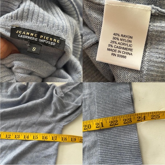 Jeanne Pierre Cashmere blend Ribbed turtleneck Sweater Blue Small. - Picture 8 of 8